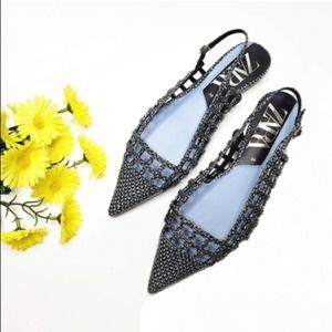 NWT Zara Snakeskin Openwork Slingback Flats-6.5